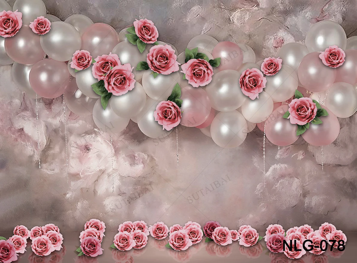 베이비 샤워 꿈꾸는 장면 사진 배경, 핑크 풍선 장식 용품 가족 촬영 축하 소녀 비닐 천 배경