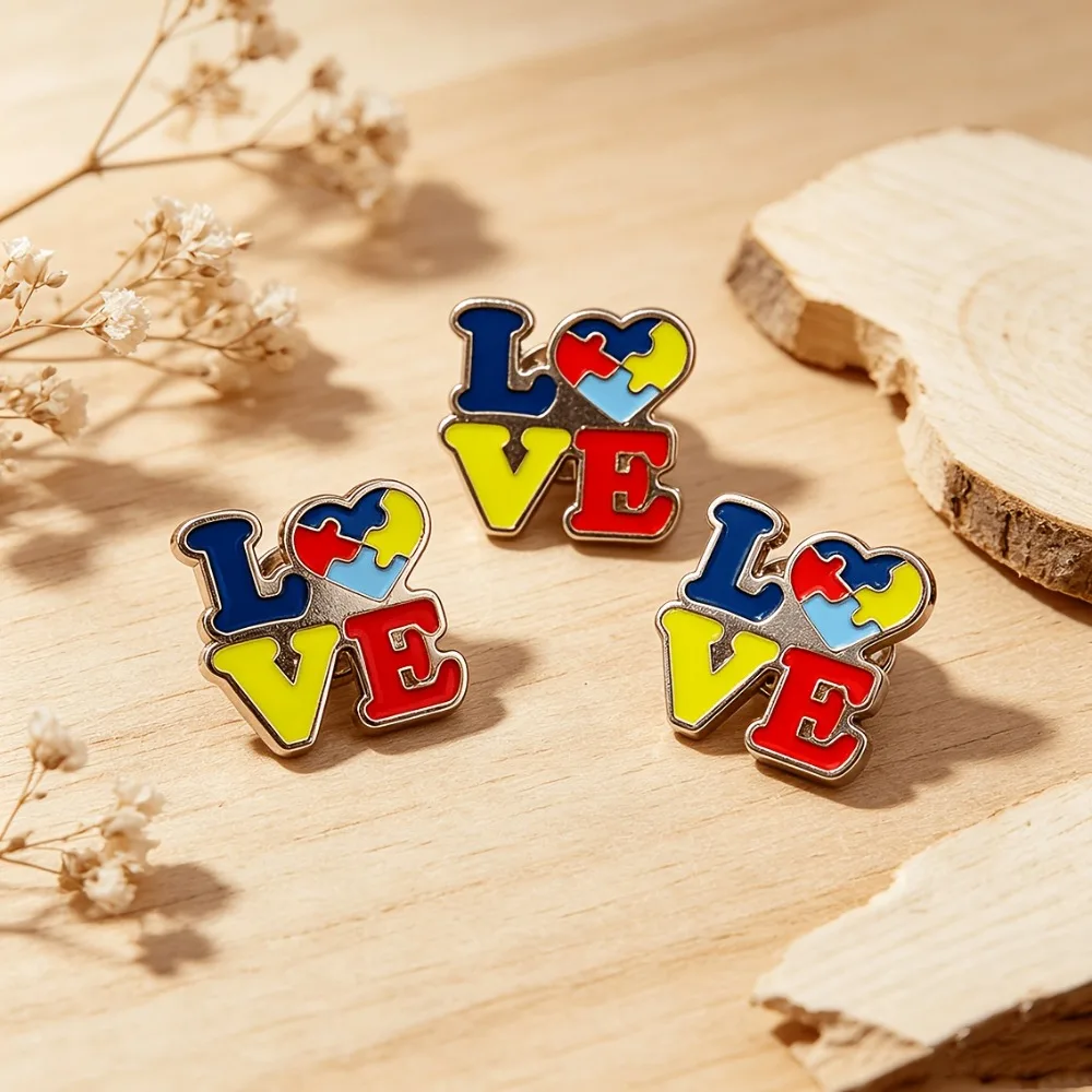 6-30Pcs LOVE Autism Puzzle Heart Enamel Pins, Colorful Jigsaw Alloy Brooches, DIY Backpack Clothing Lapel Pins, Party Favor Gift