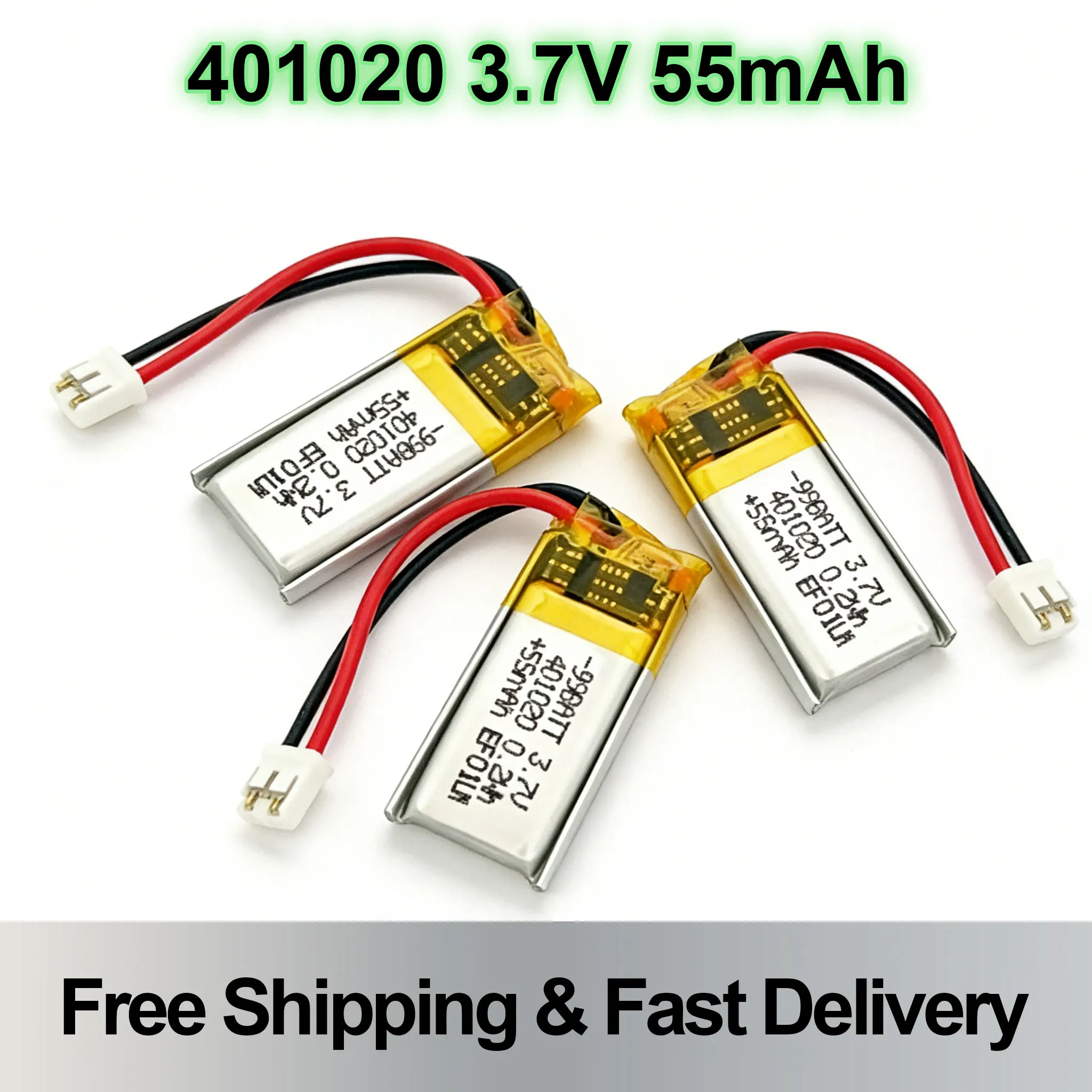 3.7V Lithium Polymer Battery 401020 55mAh for Bluetooth Earphones, Selfie Stick, GPS, LED and Electronic Toys