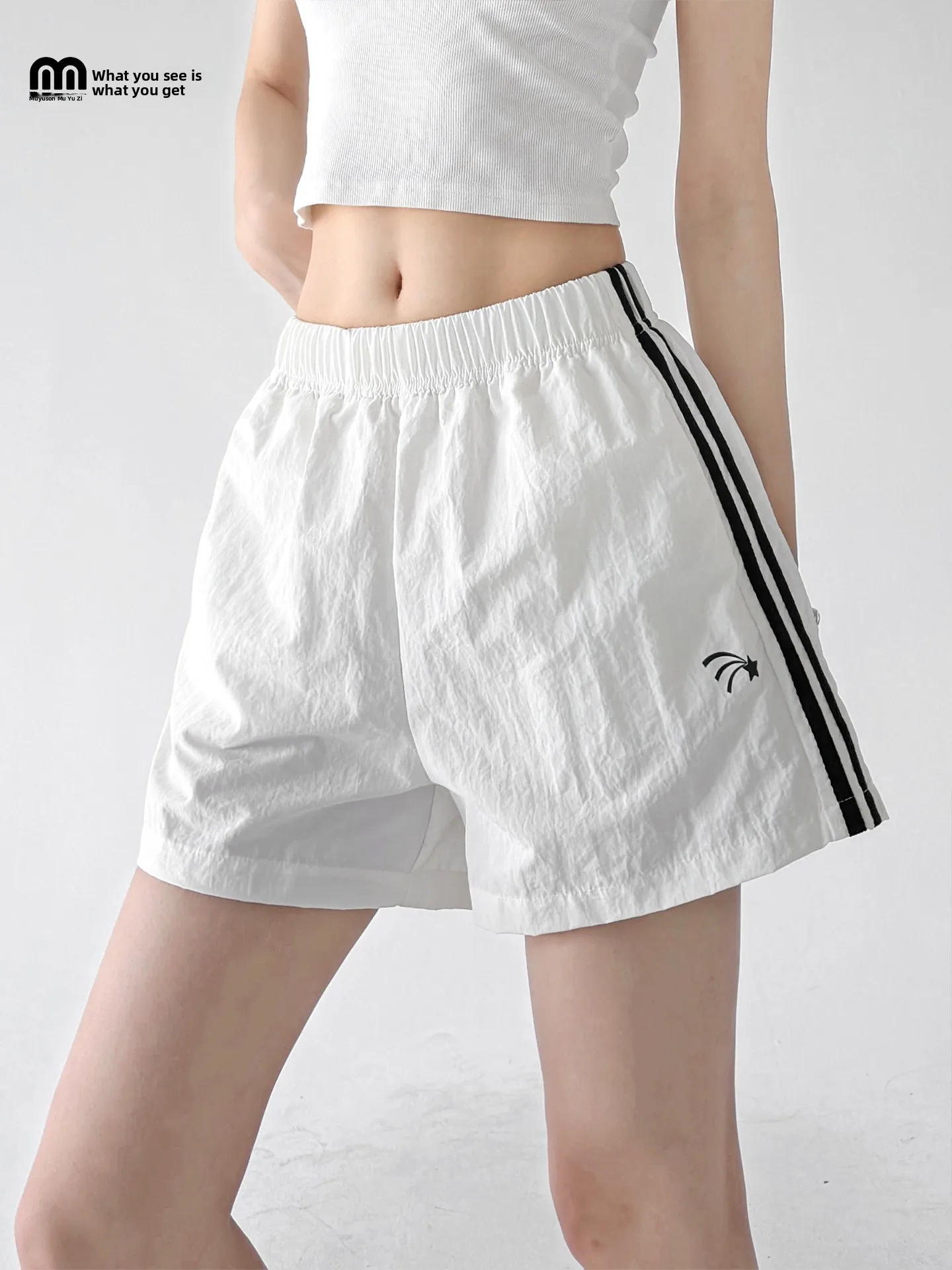 High Waist Sports Shorts Women's Summer New Style Casual Slimming Hot Pants Nylon Fabric Wide Leg Pants Commute Style