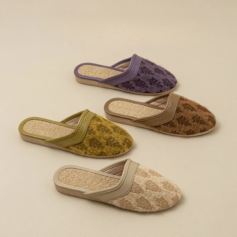 

Breathable Baotou Hemp Slippers for Women Summer Home Anti Slip Wooden Floor Slippers