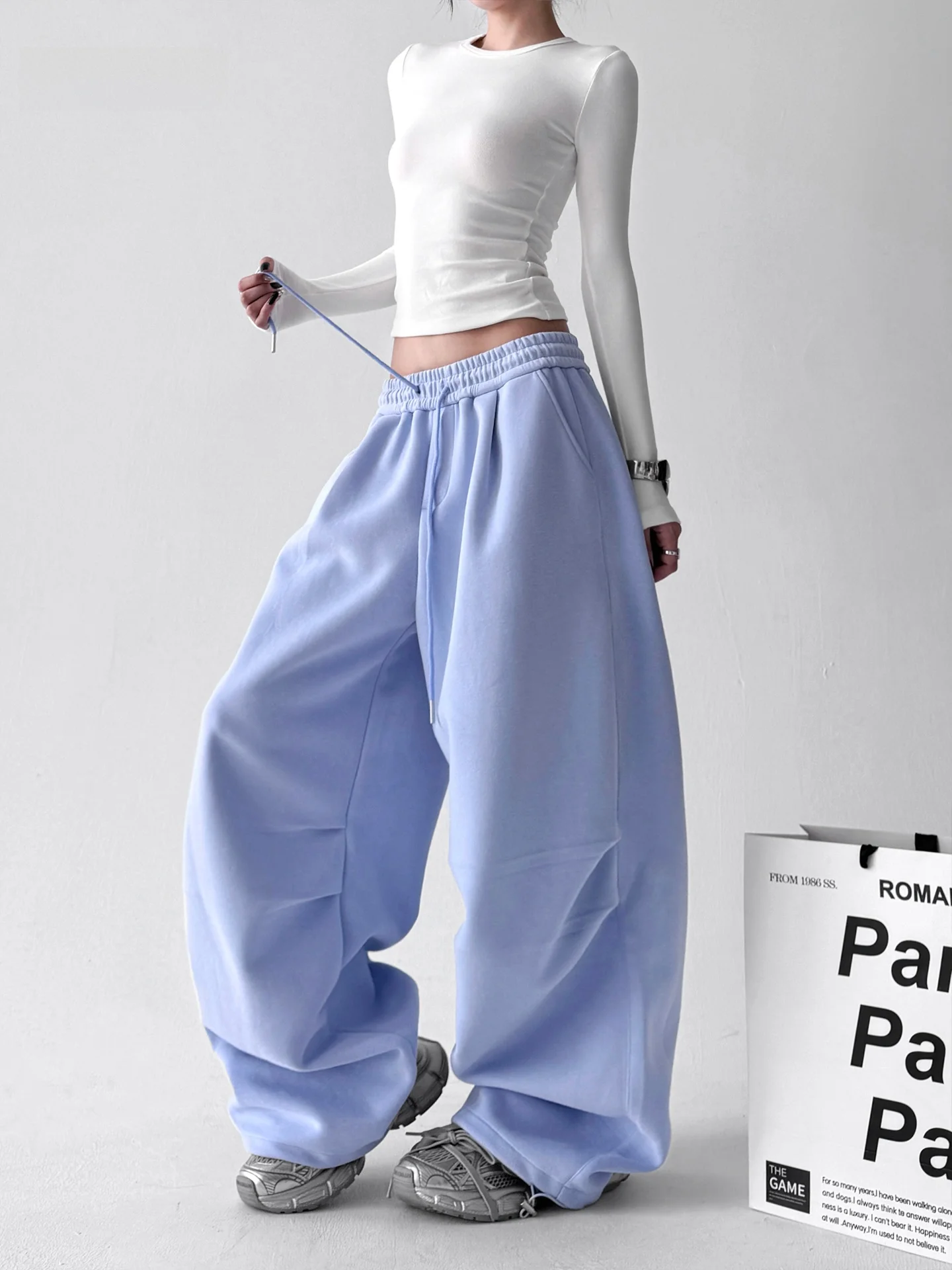 

Женские повседневные брюки свободного кроя с высокой талией, цвета допан, осенняя новинка, универсальные прямые спортивные брюки для высоких женщин