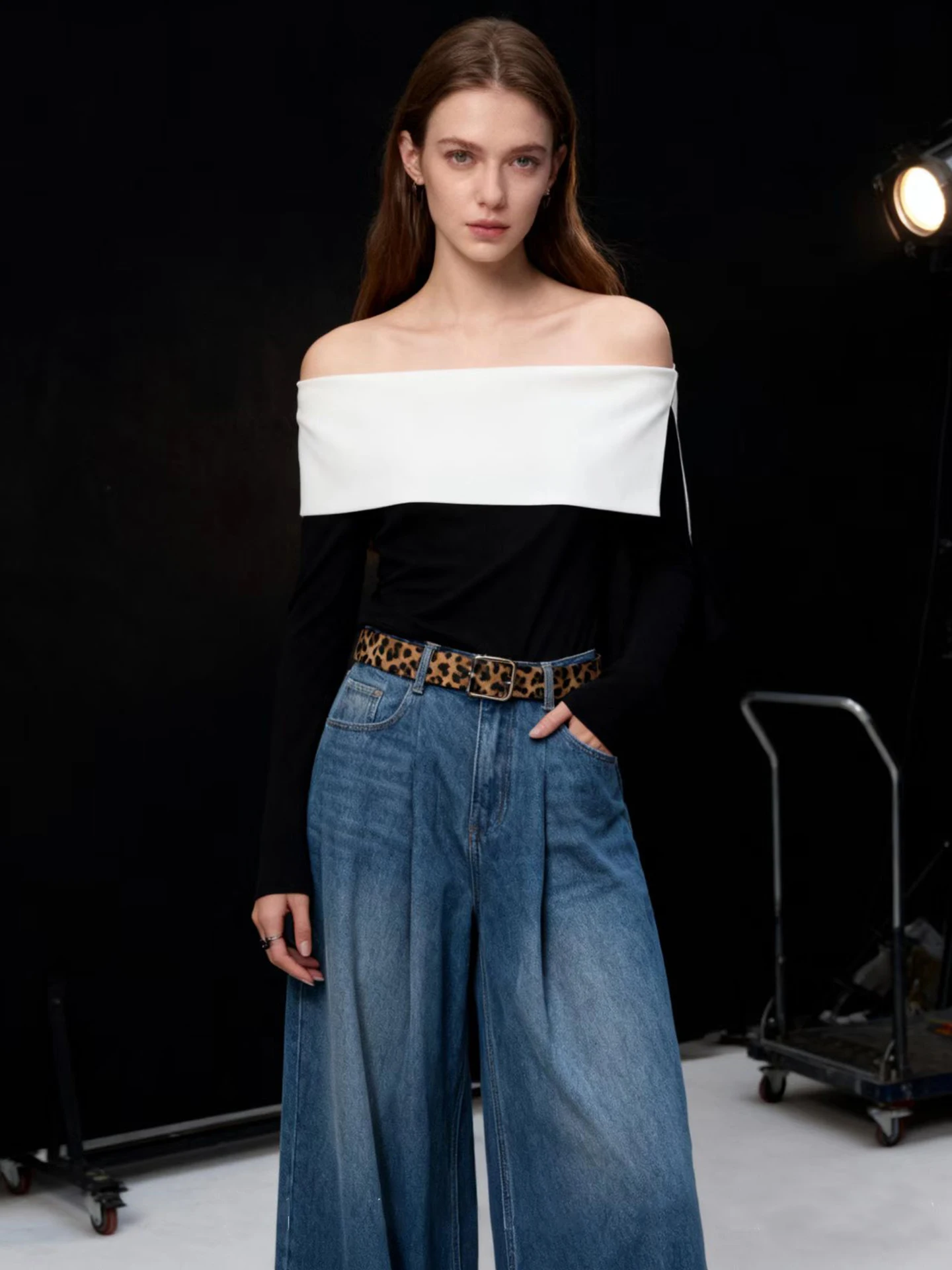 

Ele Bla Slim Fit oulder Bared T-irt Women's Crew Ne Overhead Color Blo Long Sve Casual Faion Spring New