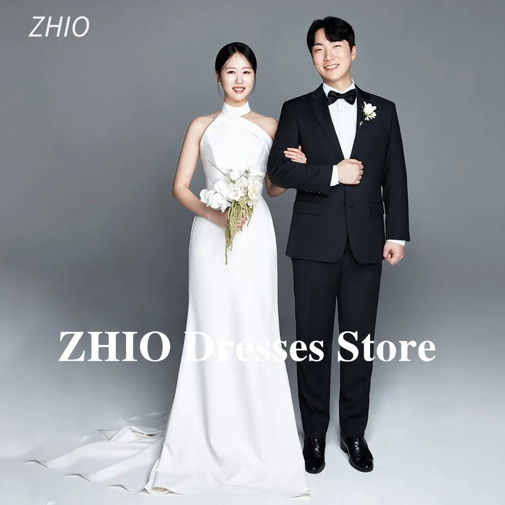 

ZHIO Simple Ivory Sleeveless Satin Halter Wedding Dresses Korea Wedding PhotoShoot Mermaid Floor-Length Customized Formal 2025