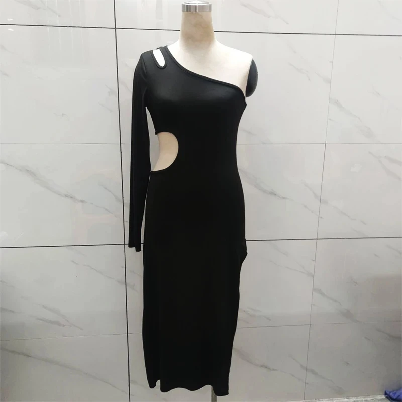 Vestido de cetim assimétrico feminino, saia de fenda sexy, rua chique, zíper lateral, vestido de festa, manga comprida, Y2k, feminino