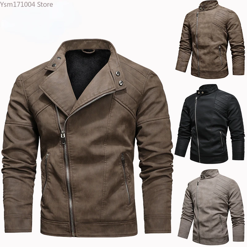 

Men's PU leather jacket solid color warm lapel motorcycle jacket fashion casual camperas hombre invierno 2022 men winter jacket