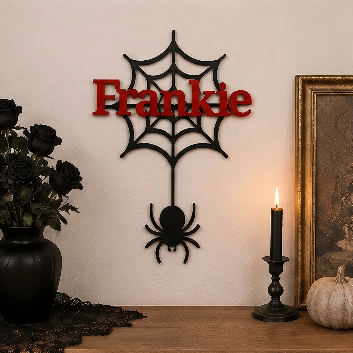 1Pc Custom Black Spider Decoration Wooden Name Plaque,Home Room Office Wall Door Decor,DIY Paintable,Birthday Halloween Gift