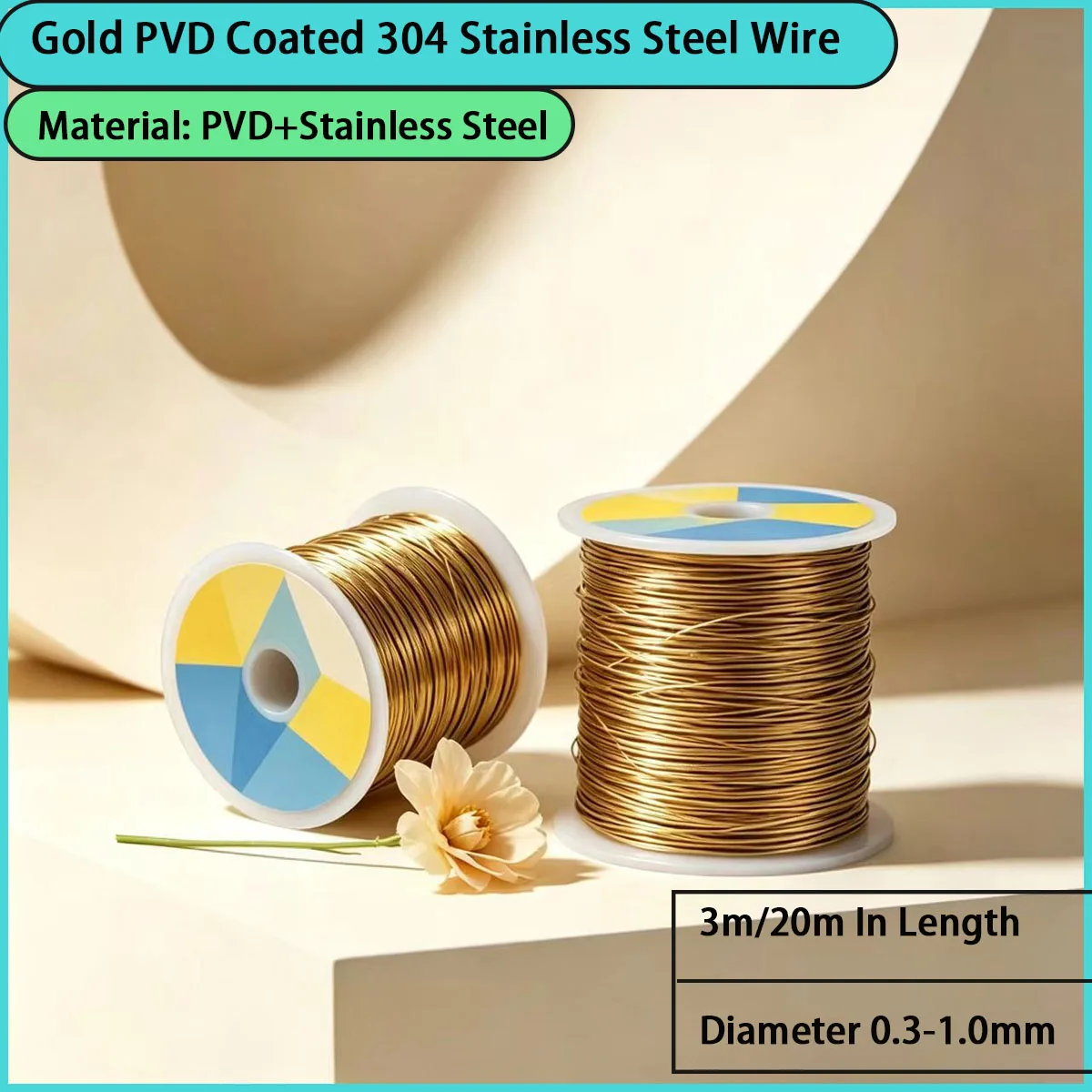 0.3-1.0mm Diameter Gold PVD Coated 304 Stainless Steel Wire for Jewelry Weaving, Craft Decoration, hardware Accessories, Etc