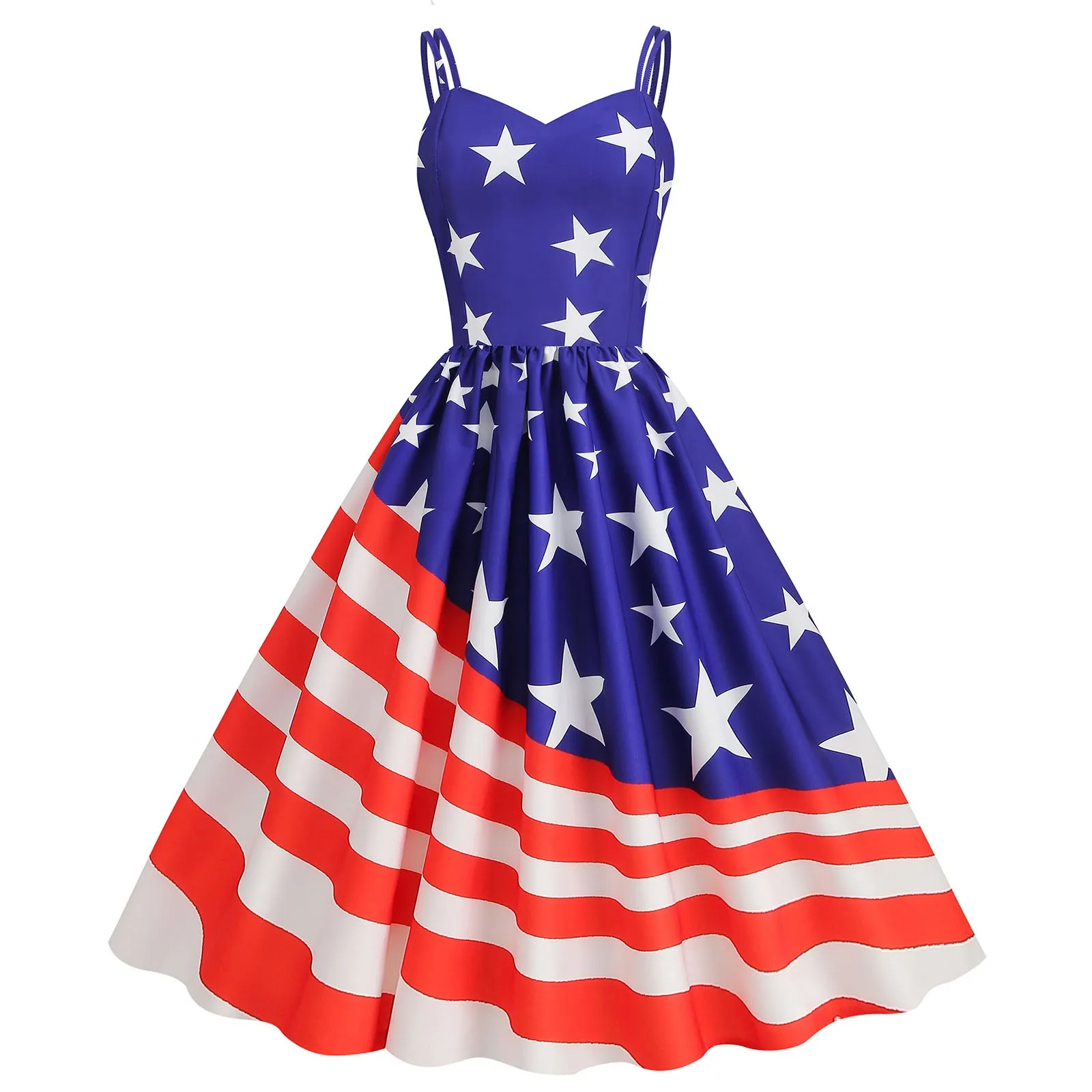 Independence Day Female Summer Sexy Suspender American Flag Print Vintage Large Swing Dress Size Slim Formal Dresses for Women