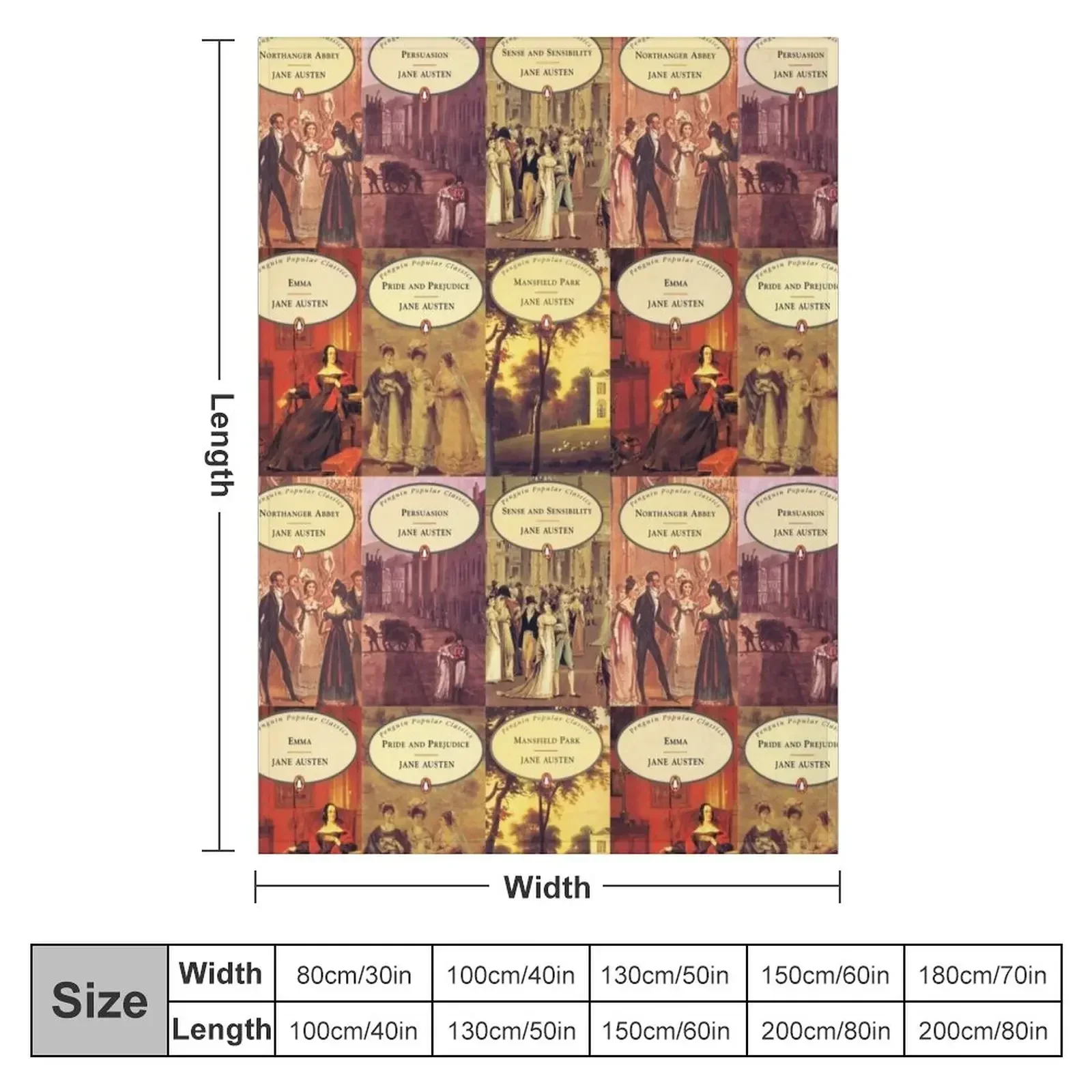 Jane Austen vintage books Throw Blanket Custom Flannel Fabric Blankets