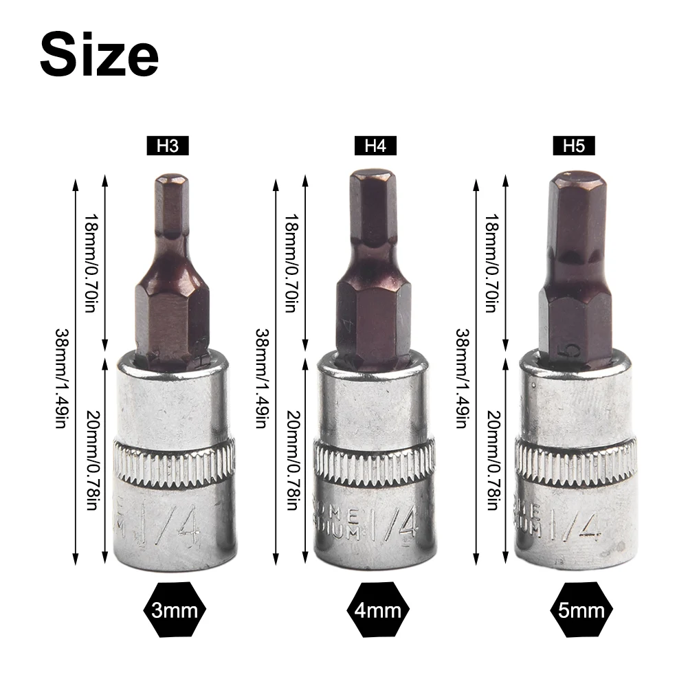 

Drive Socket Screwdriver Bit Nutdrivers Hex Head Replacement Accessories Silver 3Pcs Chrome Vanadium Steel H3 H4