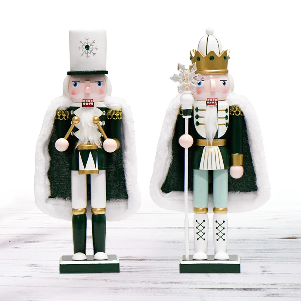 30CM Nutcracker Puppet Cloak Soldier King Wooden Doll European Style Handicrafts Statuette Christmas  Decoration Ornament Gift