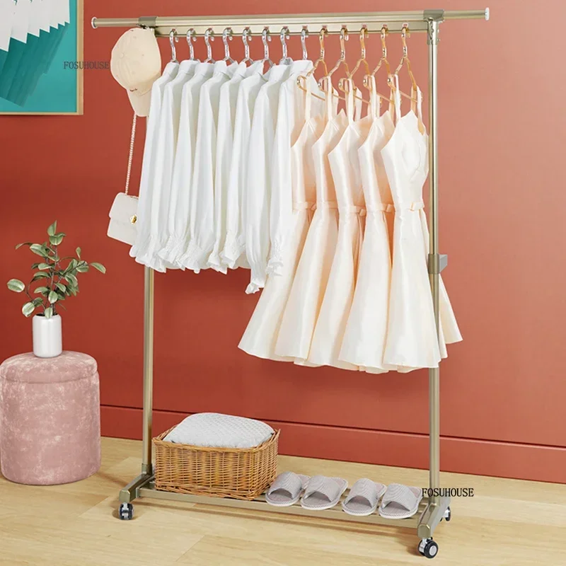 #Bedroom Storage Clothe Hangers Telescopic Clothes Racks Mobile Single-pole Clothes Home Hanger Balcony Clothe Drying Rack C D