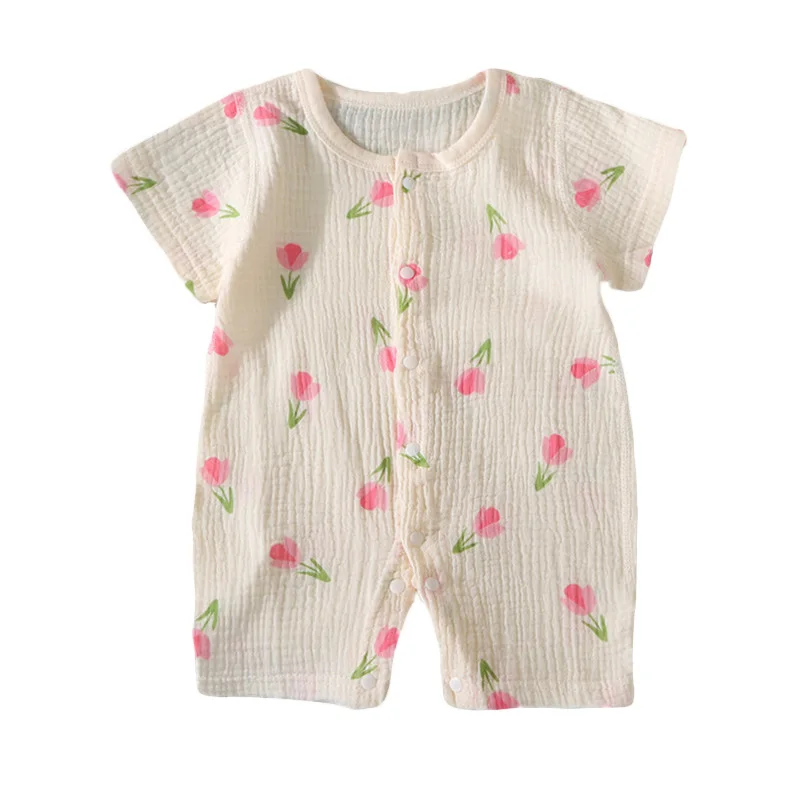 Summer Jumpsuit Muslin Cotton Romper Shorts Sleeve Boneless Sewing Clothes 0-2 Years Baby Boys Girls