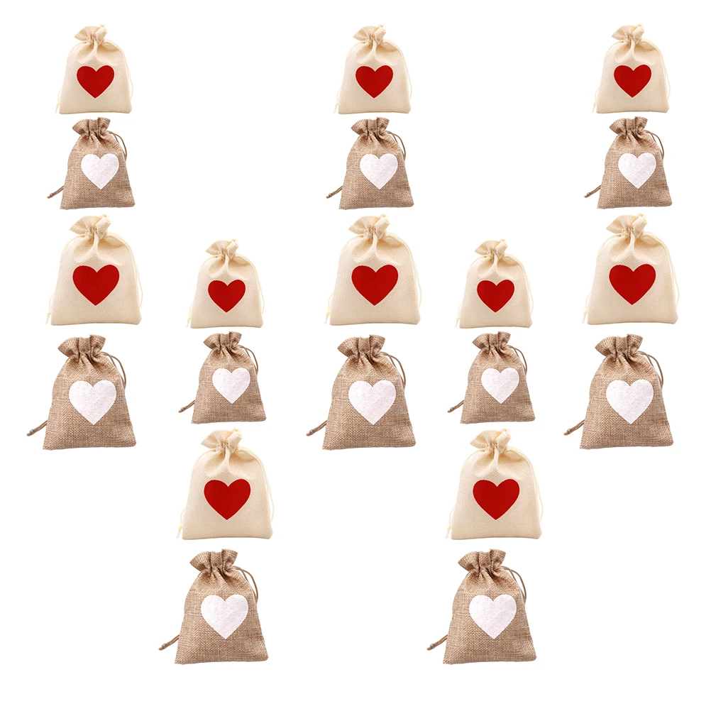 

20pcs Heart Burlap Bags Romantic Gift Candy Storage Drawstring Valentine Wedding Party Favor Packaging Container Small Gift Bag