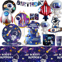 Space Astronaut Birthday Party Decor Disposable Tableware Set Rocket Boy Girl Kids Favor Paper Plate Cup Pinata Foil Balloons