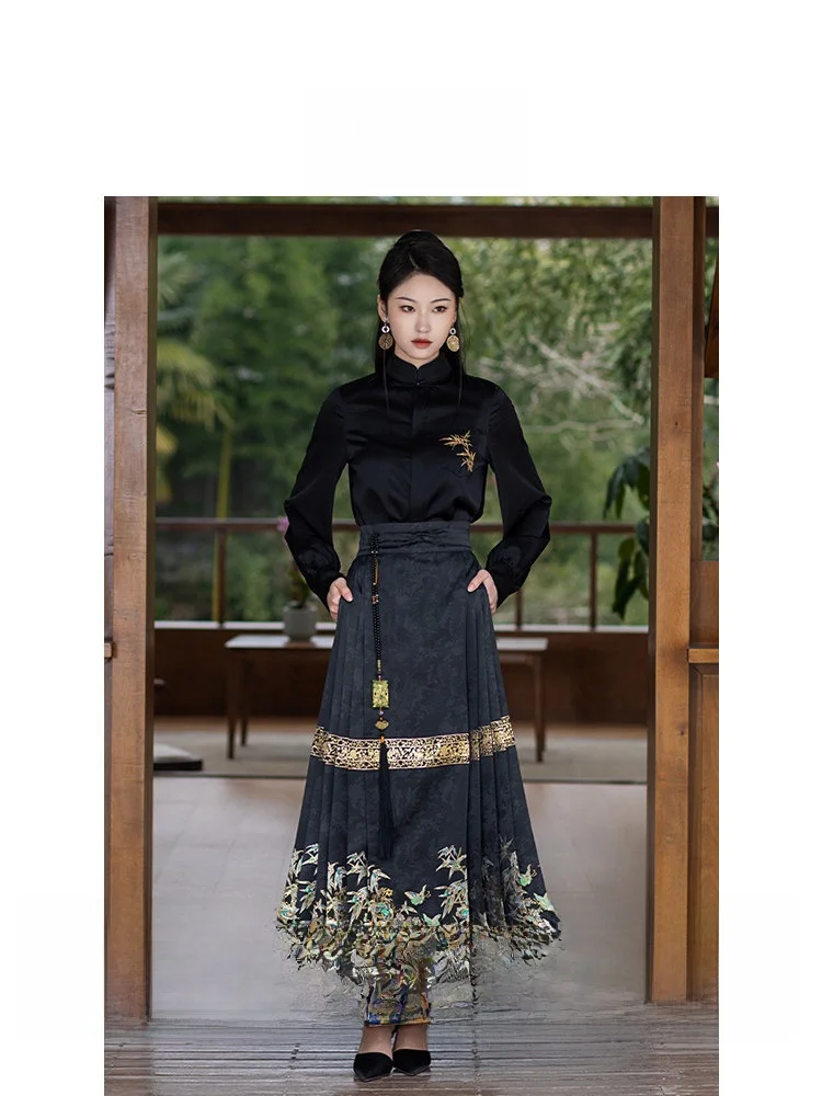 

Женская юбка Anytime Hanfu из имитации бронзового шелка с тяжелой отделкой, традиционная китайская одежда, весна 2026, для электронной коммерции, размер S