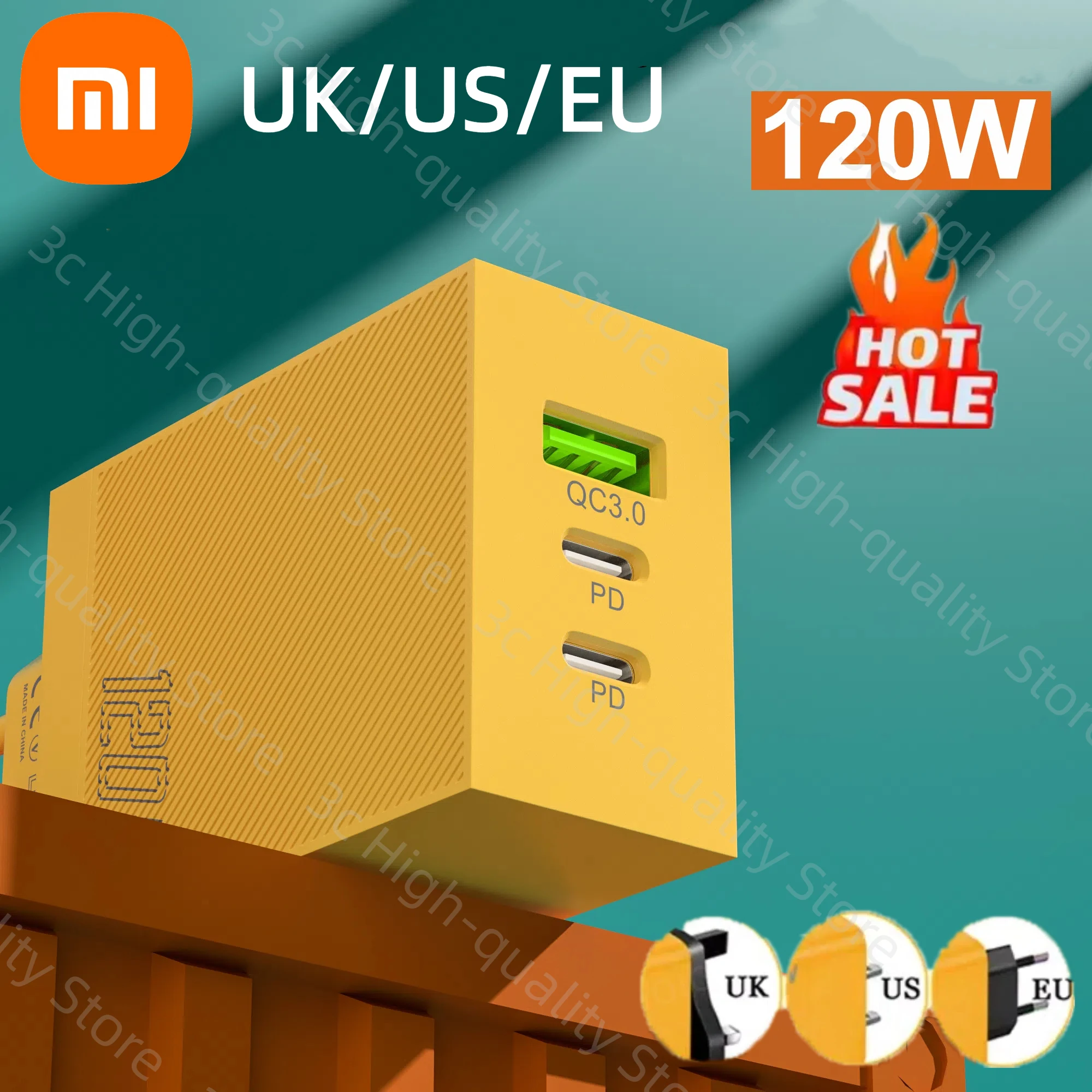 

Быстрое зарядное устройство Xiaomi 120 Вт, USB, 3 порта, быстрая зарядка, PD-телефон, зарядное устройство, вилка европейского/американского стандарта, настенный адаптер для телефонов для Samsung Iphone, новинка