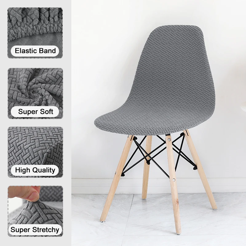 Polar Fleece Shell Stuhlbezug Einfarbig Jacquard Esszimmerstuhl Schonbezug Stretch Anti-Staub Sitzbezug für Wohnzimmer Zuhause – Detail 2