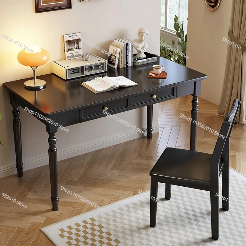 Nordic Solid Wood Computer Desks for Small Apartment Bedroom Writing Reading Desk French Retro Light Luxury Office Study Table