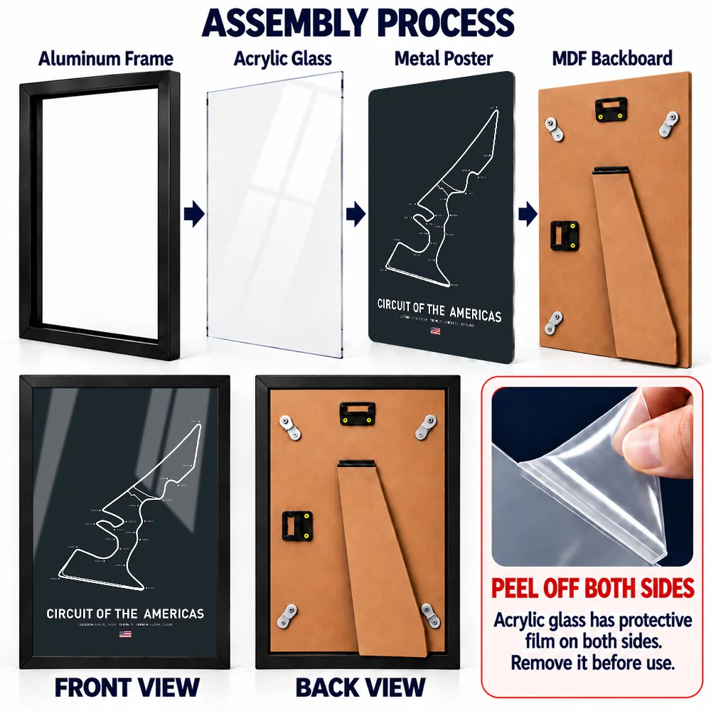 Circuit The Americas Metal Poster With Aluminum Alloy Frame Customized Technical Linework Wall Art For Garage Racing Fan Gift