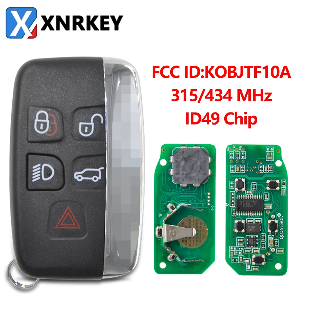 

XNRKEY 5 Button Car Remote Key ID49 Chip 315/434Mhz for Land Rover Discovery 4 Freelander Range Rover Sport Evoque Smart Car Key