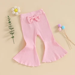 Toddler Baby Girl Ribbed Flared Pants Solid Color Elastic High Waist Wide Legs Knitted Bell Bottoms Casual Clothes