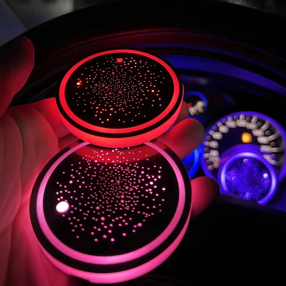 

1/2PCS Car LED luminous water coaster USB charging 7 Color-Changing Light Cup Holder Insert Coasters, Car Accessories for Teens