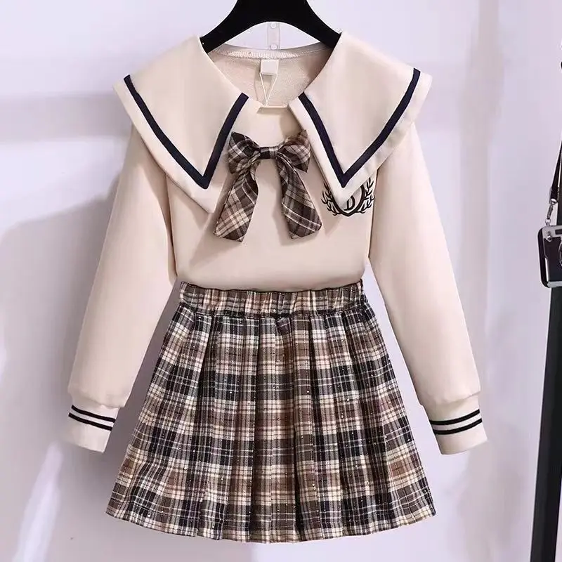 Sets For Girls School Uniform Twinset Children Costume Kids Suit Preppy Tops Skirt Clothes For Teenagers 6 8 9 10 12 14 Years