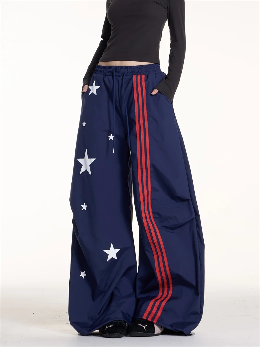 

Onlpp American Retro Striped Wide Leg Pants Women's Loose Straight Casual Trousers Spring 2026 l Waist Polyester