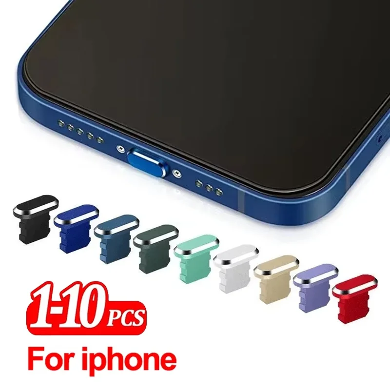 2-10PCS Metal Anti Dust Plug For IPhone 14 13 12 11 Pro Max XS Plus IPad AirPods Series Lightning Port Cover Dock Plug Stopper