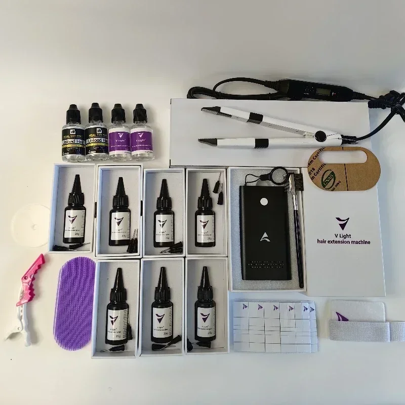 Kit tecnología V-Light, máquina cinta sin rastro, conjunto con pegamento para extensión de cabello con luz en V