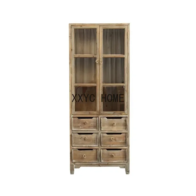

American Country Vintage Wine Cabinet Solid Wood Cabinets Living Room Clothes Closet Bed & Breakfast Furniture Locker