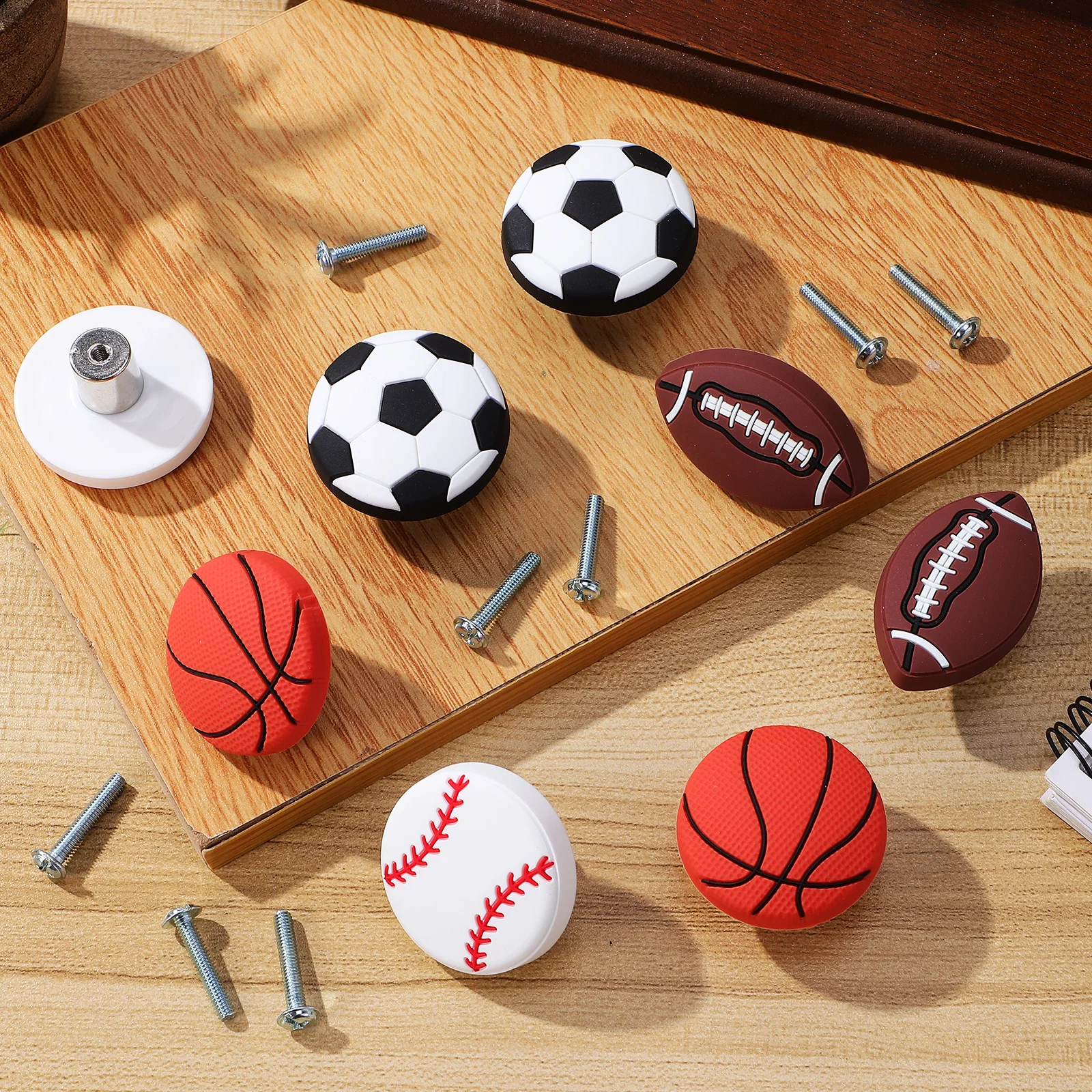 

8 Pcs Sports Ball Dresser Knobs for Kids Cartoon Furniture Handles Basketball Cabinet Door Hardware Wardrobe Pulls