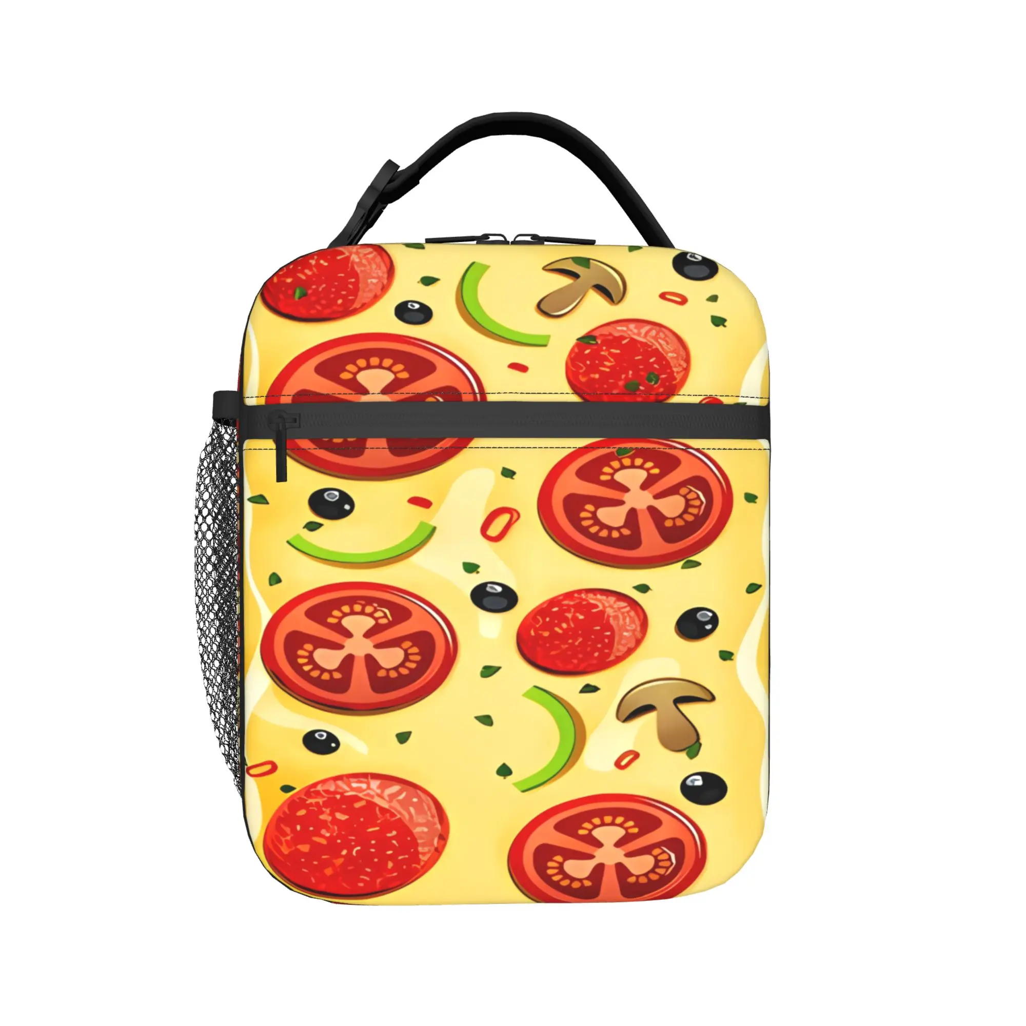 Rectangular Pizza With Tomatoes And Mushrooms Pattern Lunch Bag For Women  Travel Print Lunch Box Oxford Thermal Tote Handbags