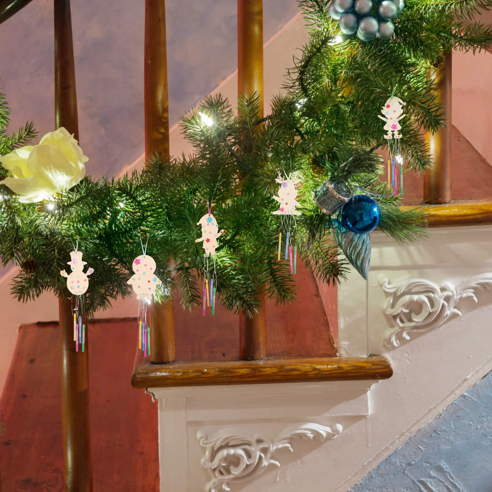 

Holiday Pendant Ornament Kit DIY Wooden Ornaments to Paint Unfinished Wood Crafts for Festive Home Decor Red Wind Chimes