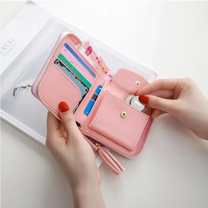 2024 New Square Zipper Tassel Small Wallet Korean Version Simple Fashion Coin Purse for Woman Portable Short Wallet Female