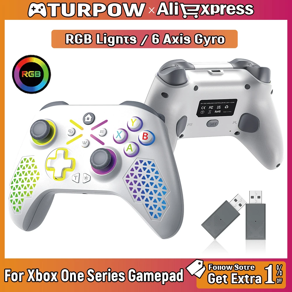 Manette de jeu sans fil Turpow pour console Xbox One / Xbox Series S/X, double gyroscope six axes, fonction Turbo, déclencheurs, contrôleur de jeu