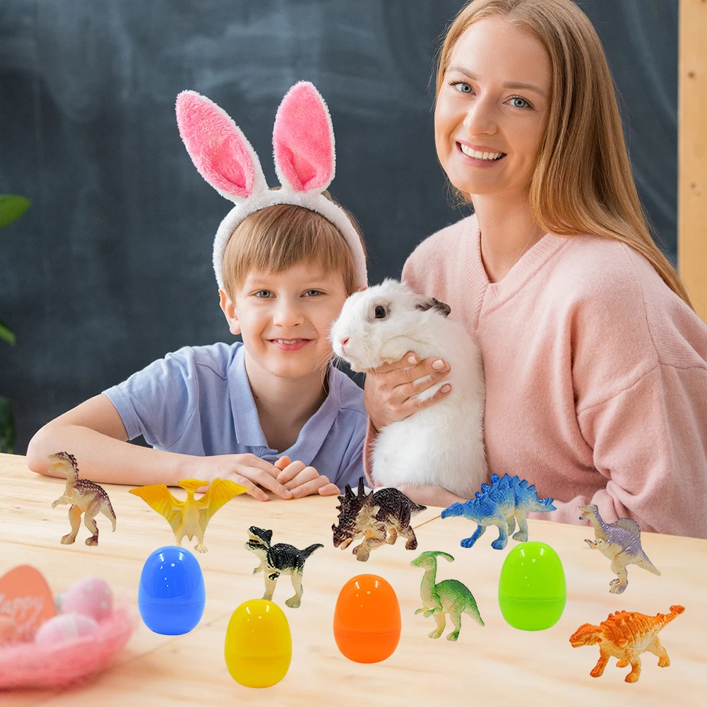 12 Pack Prefilled Easter Eggs with Dinosaur Toys Easter Basket Stuffers Surprise Easter Eggs for Kids Easter Egg Hunt Game