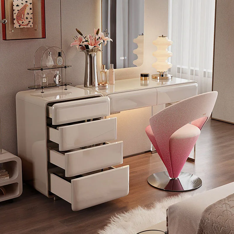 

White Cream Vanity Table Luxury Bedroom Organizer Wooden Shelf Large Size Dressing Table Modern Penteadeira Salon Furniture