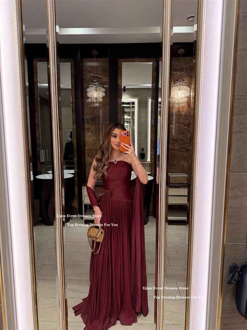 

Xijun Luxury Burgundy Long Evening Dresses Pleated A-Line Sleeveless Formal Prom Dresses Floor Length Prom Gowns Customized