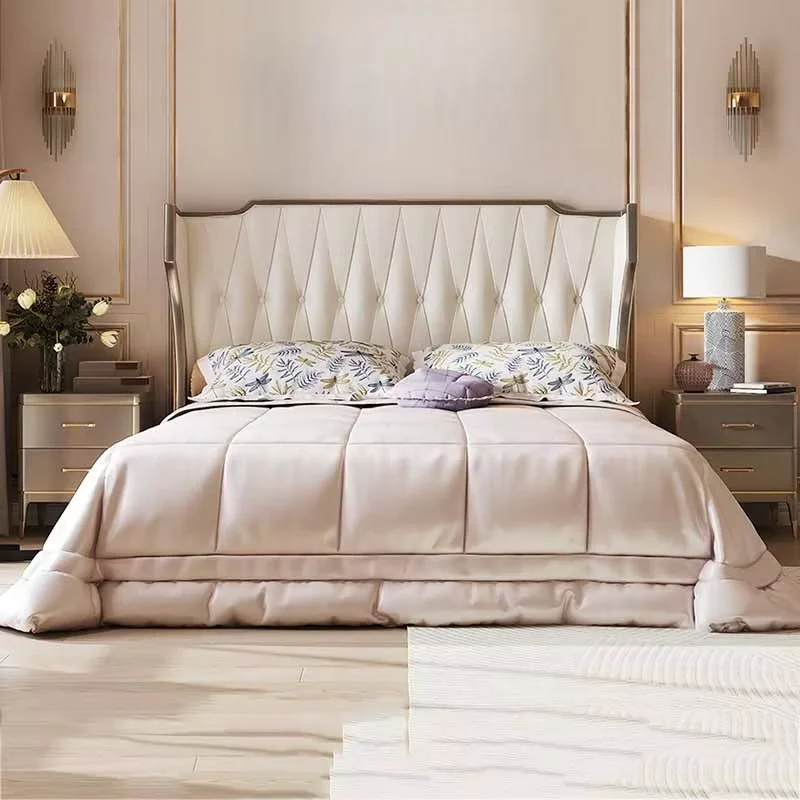 Cheap Frame Double Bed European Designer Style Sleeping Twin Double Bed Bedroom Luxury Floor Letto Matrimoniale Nordic Furniture