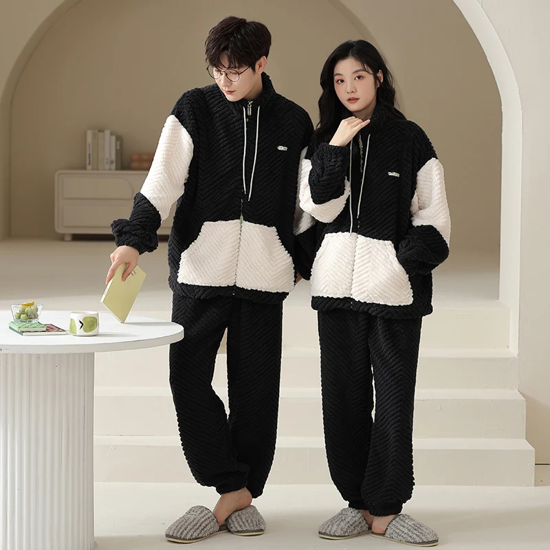 Winter Couple Pajama Sets Women Men Sleepwear Winter Soft Warm Pyjamas Lovely Pajamas