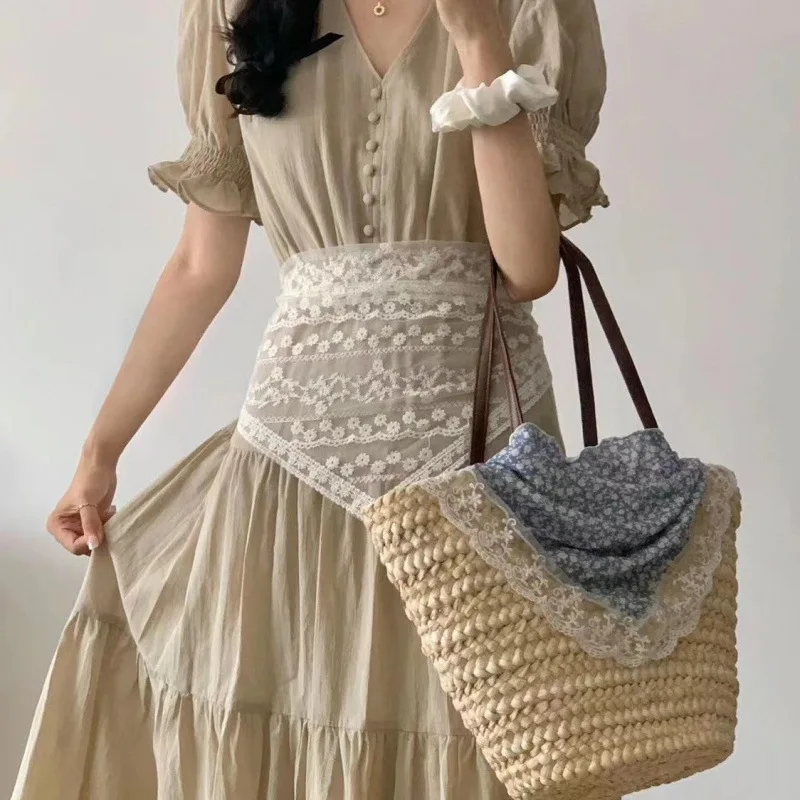 

Women's Lolita Lace Sexy Fart Curtains Japan Cute Triangle Waistband Sweet Girl Strappy Lace-up Jeans With Accessory Skirt