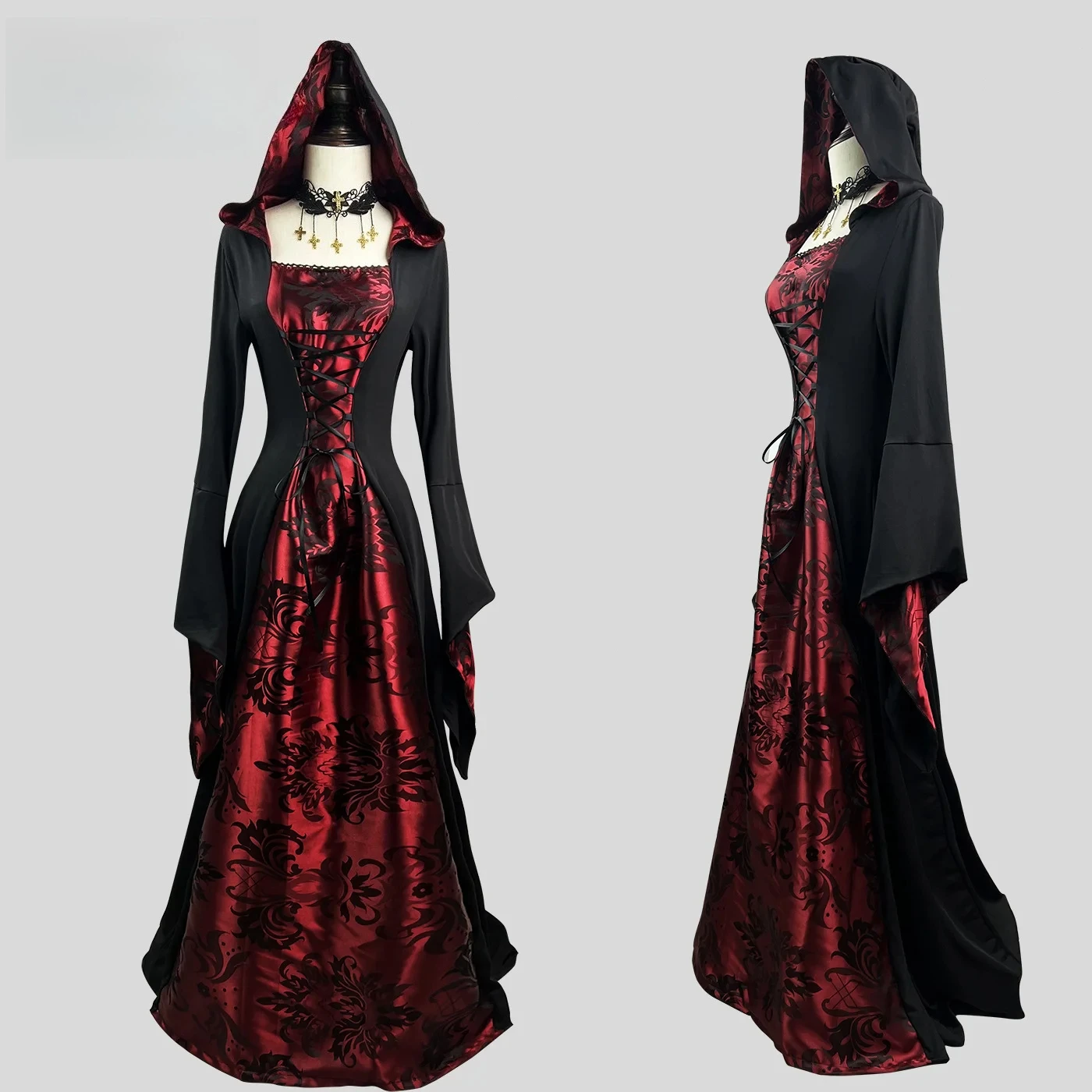 

Halloween Cosplay Costume Dress Vampire Carnival Party Medieval Role Playing Retro Gothic Hoodie Witch Robe Adult Women
