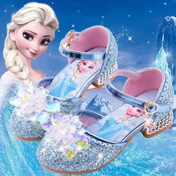 Disney Frozen Girls scarpe con tacco alto Elsa Princess Dance Shoes Baby Girl Fashion Crystal Shoes sandali Elsa Pink Blue Party Shoes