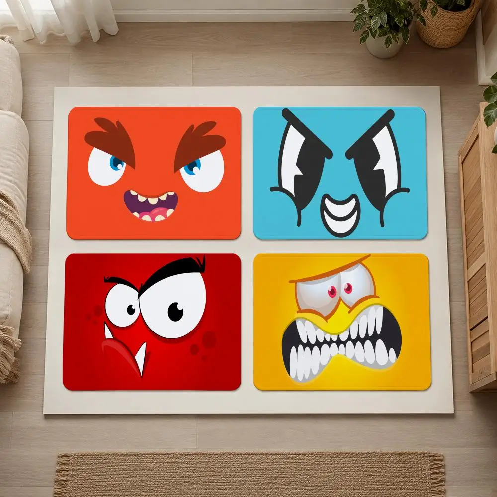 Angry Cartoon Eyes Floor Mat Flannel Rug Non-Slip Absorbent Soft Washable Floor Mat For Entryway Hallway Bathroom Kitchen Decor
