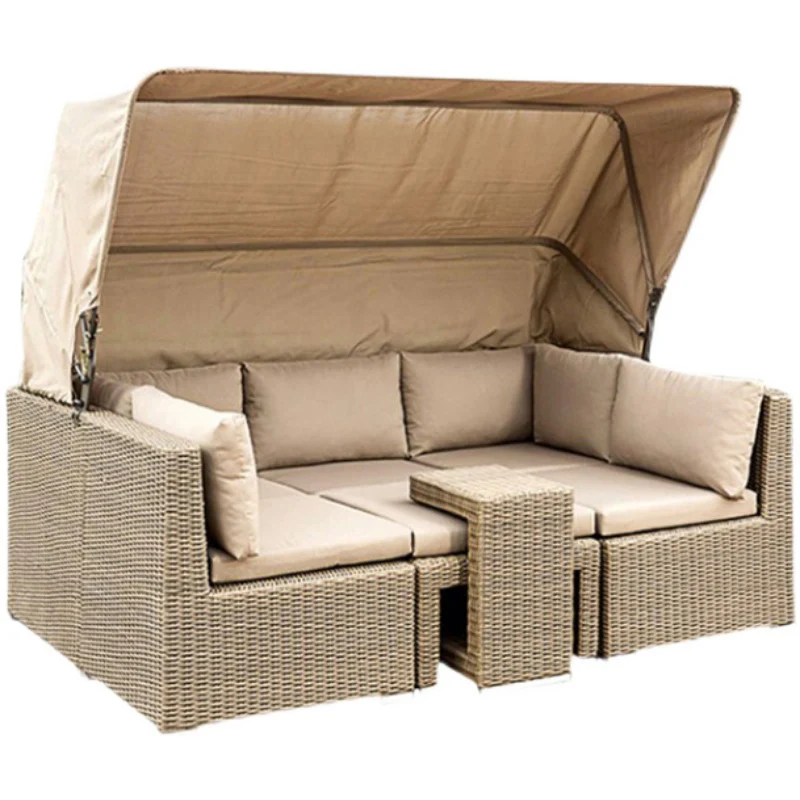 Outdoor rattan covered sofa waterproof and sun-proof outdoor courtyard garden balcony terrace leisure bed combination furniture