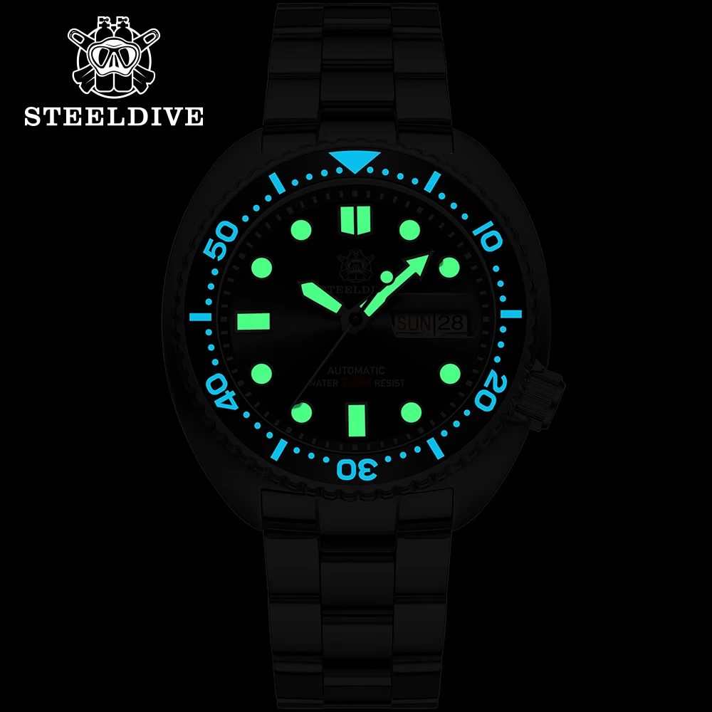 STEELDIVE-Montre en verre saphir SD1972, 45mm, 36 mouvements automatiques successifs, cadran noir, jour et date