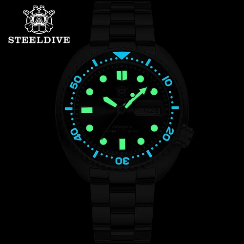 Imagen 2 del producto STEELDIVE Marca SD1972 45 mm Cristal de zafiro MH36 Movimiento automático Esfera negra Correa Reloj de día y fecha